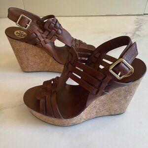 Tory Burch Cork Wedges in Brown, Size 9.5